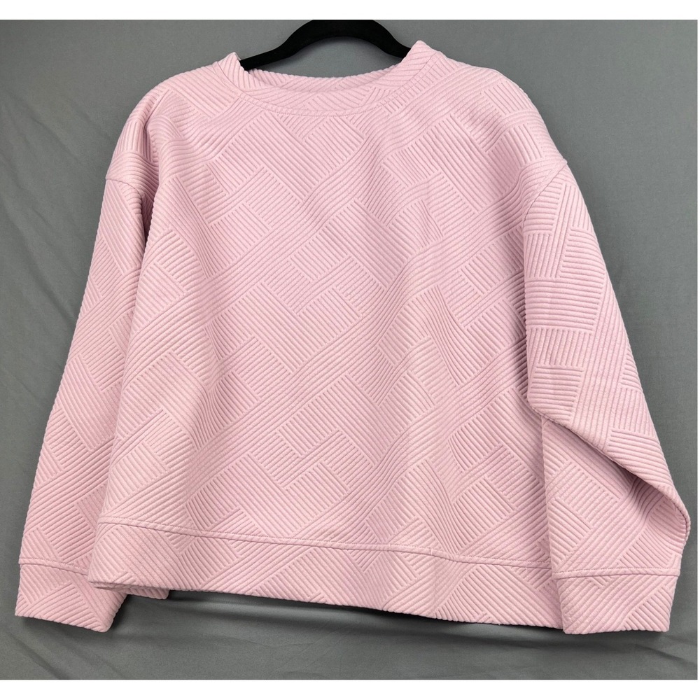 See And Be Seen Sweatshirt Womens Medium T3274 Pink Quilted Geometric Textured